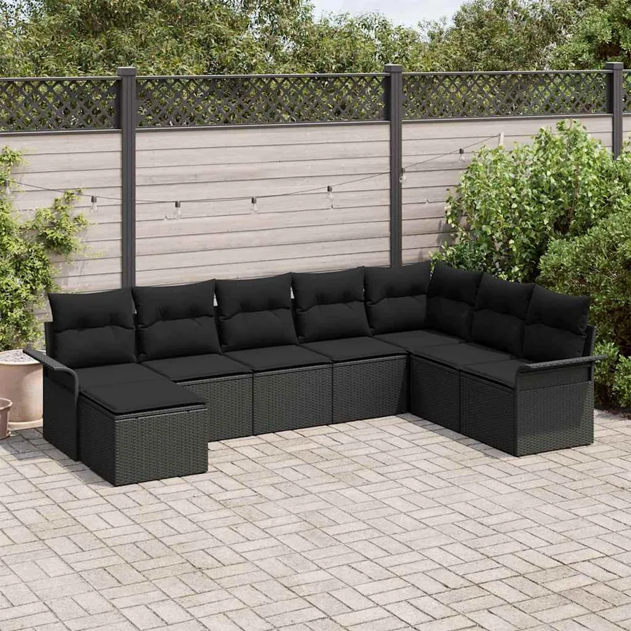 Ensemble de canapé de jardin avec coussin 8 pcs Noir Poly rotin