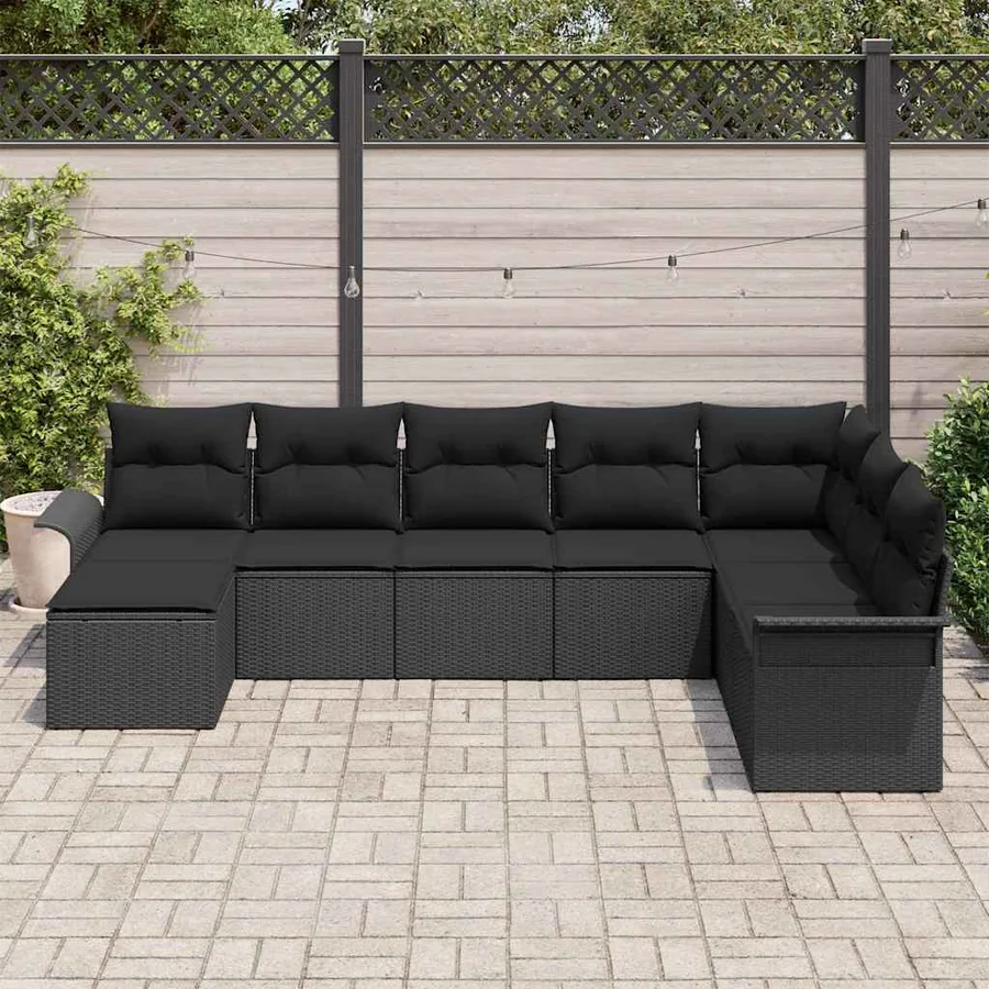 Ensemble de canapé de jardin avec coussin 8 pcs Noir Poly rotin - 3