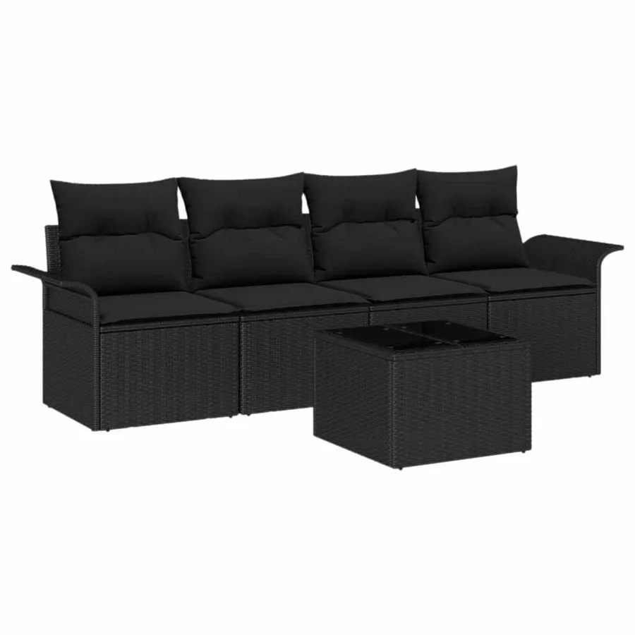 Ensemble de canapé de jardin avec coussin 5 pcs Noir polyrotin - 2