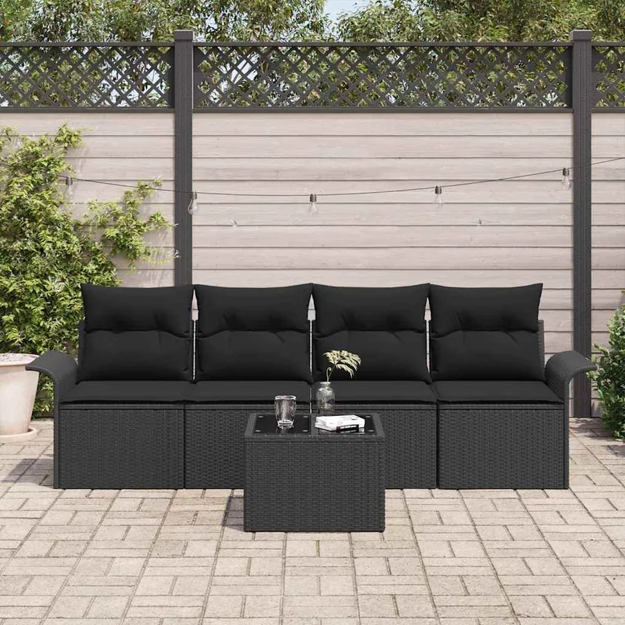 Ensemble de canapé de jardin avec coussin 5 pcs Noir polyrotin - 3