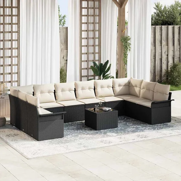 Ensemble de canapé de jardin 11 pcs Marron polyrotin