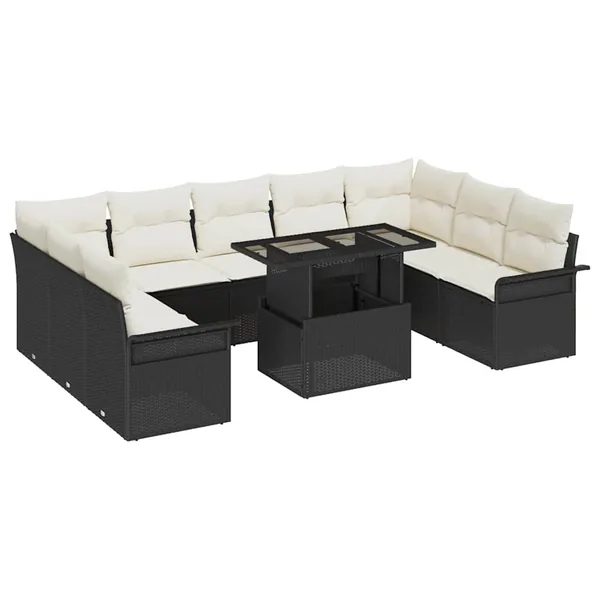 Ensemble de canapé de jardin 10 pcs Noir Poly Rattan