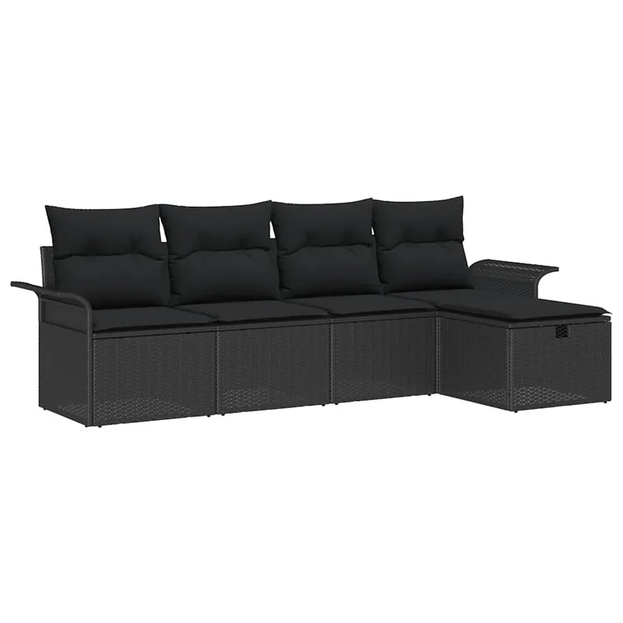 Ensemble de canapé de jardin avec coussin 5 pcs Noir polyrotin - 2