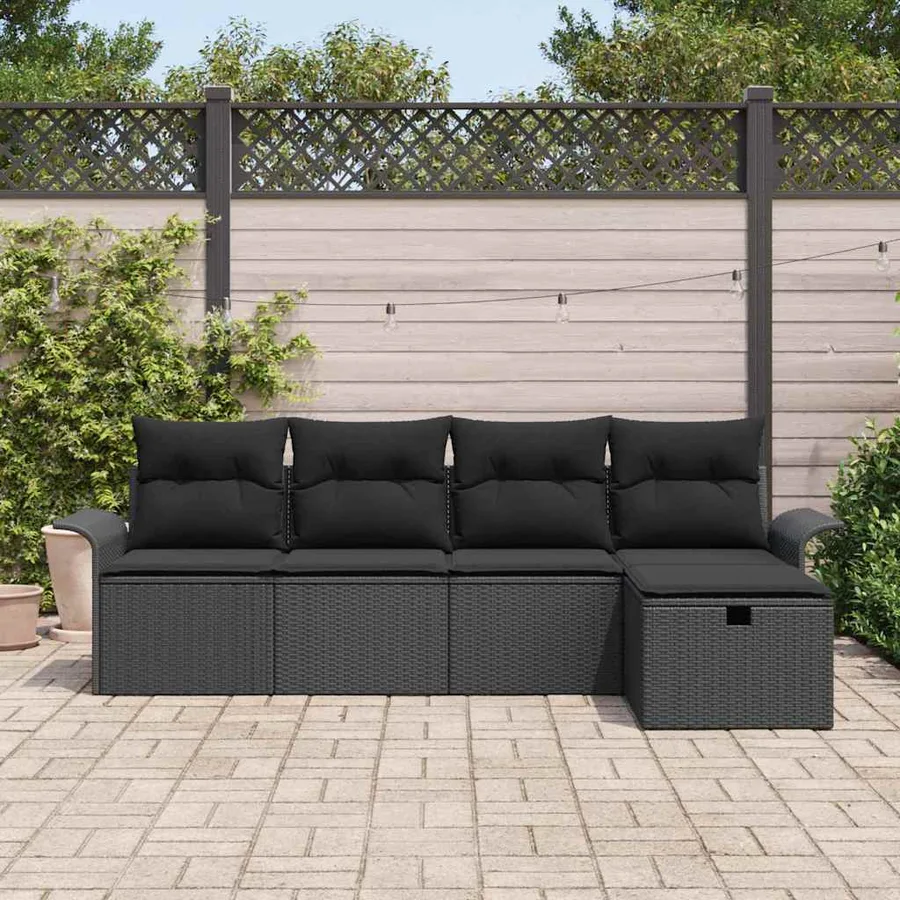 Ensemble de canapé de jardin avec coussin 5 pcs Noir polyrotin - 3