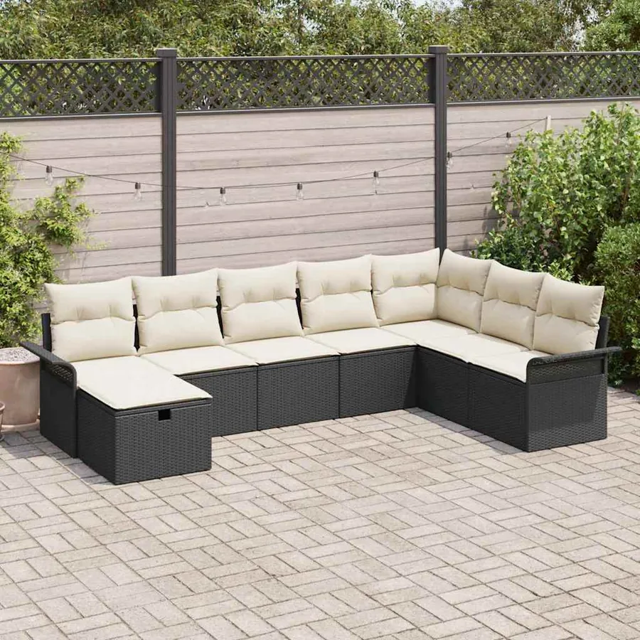 Ensemble de canapé de jardin avec coussin 8 pcs Noir Poly rotin