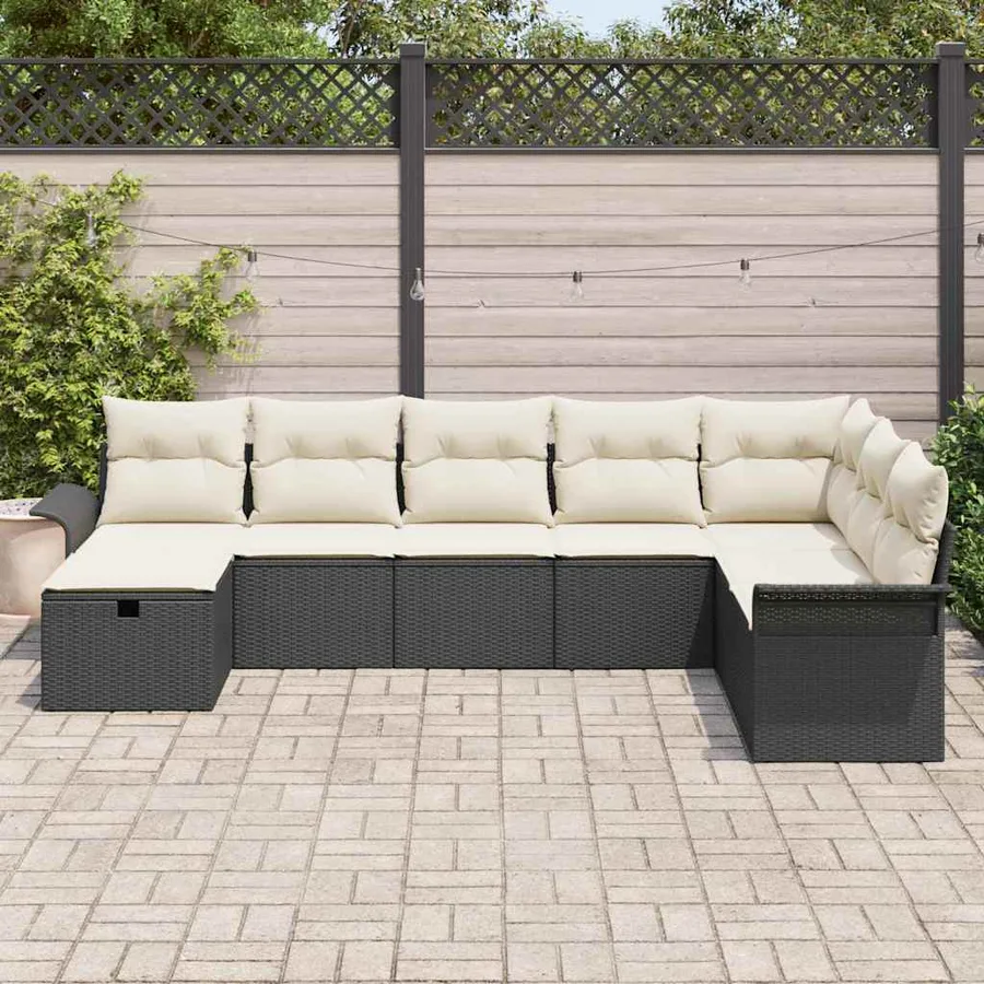 Ensemble de canapé de jardin avec coussin 8 pcs Noir Poly rotin - 3