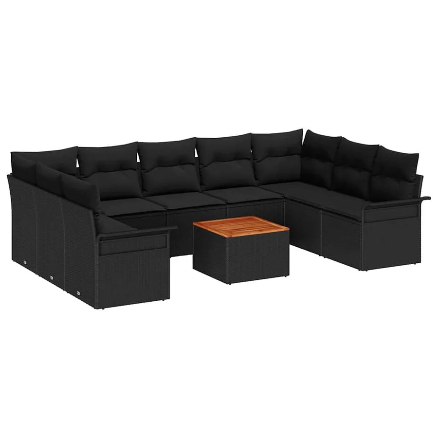 Ensemble de canapé de jardin avec coussin 10 pcs Noir polyrotin - 2