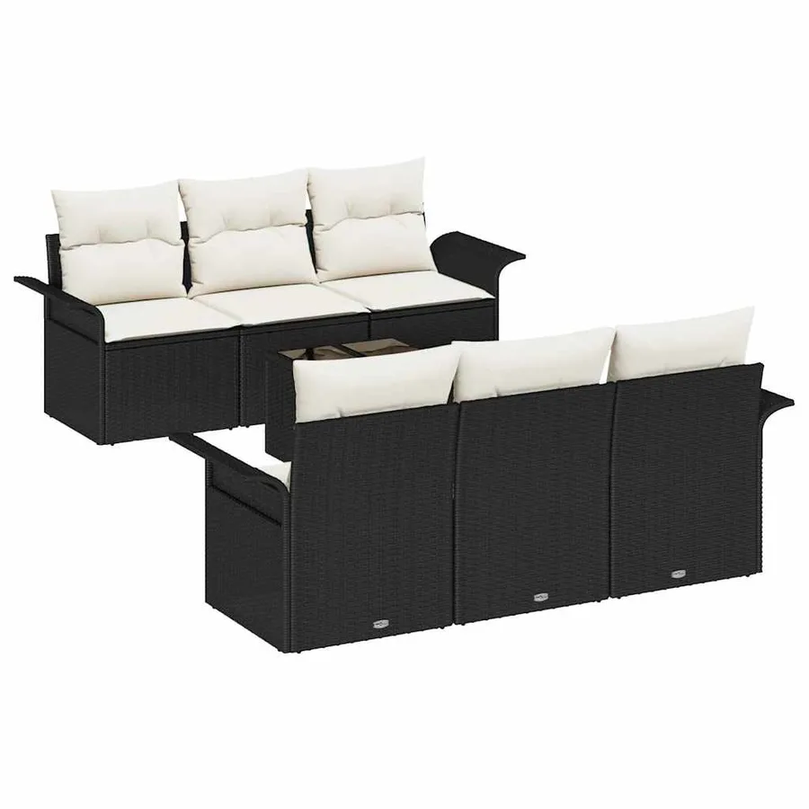 Ensemble de canapé de jardin 7 pcs Noir et Crème polyrotin - 2