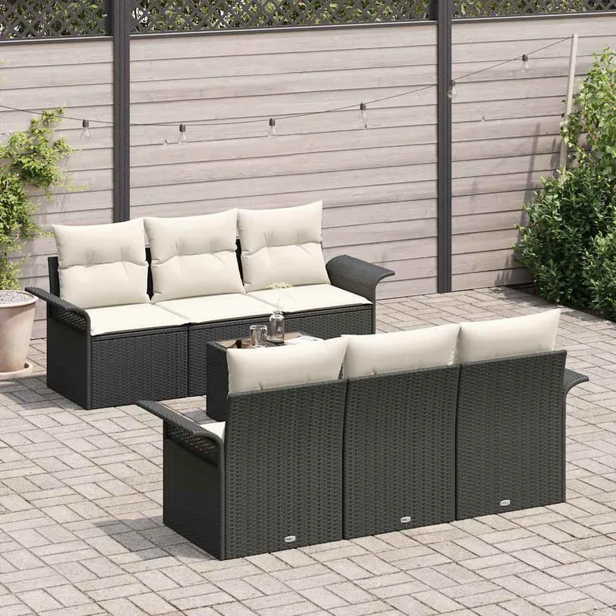 Ensemble de canapé de jardin 7 pcs Noir et Crème polyrotin - 3