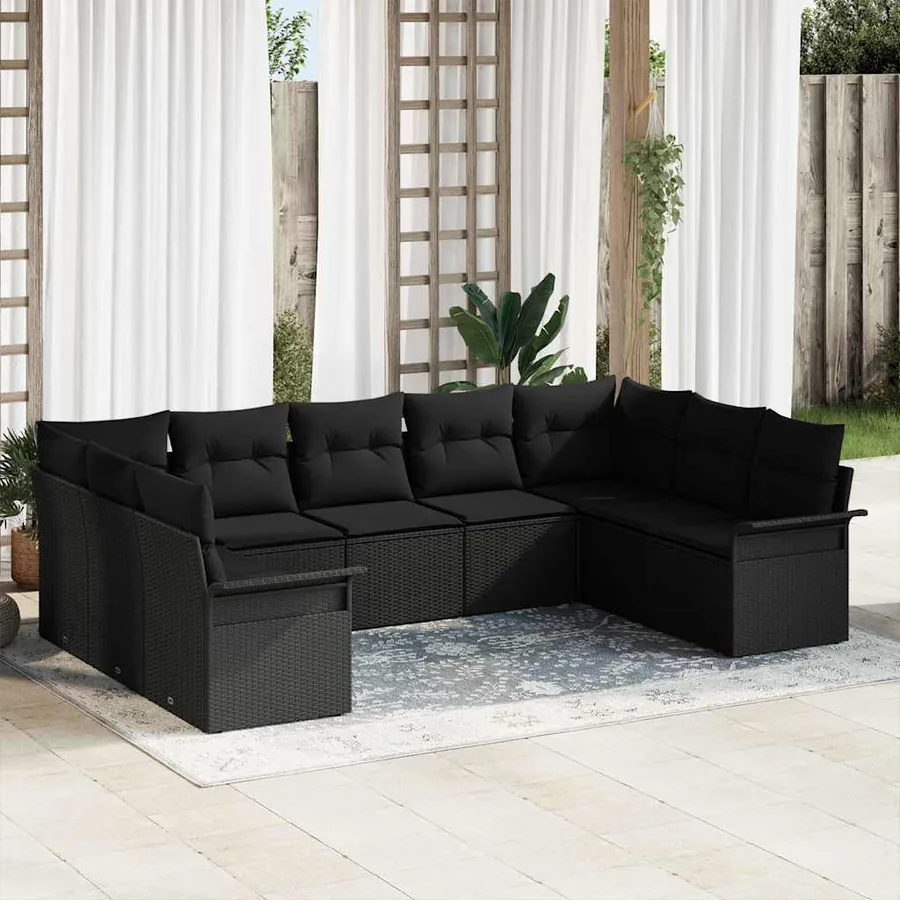 Ensemble de canapé de jardin avec stockage 9 pcs Noir polyrotin