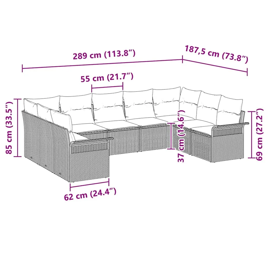 Ensemble de canapé de jardin avec stockage 9 pcs Noir polyrotin - 15