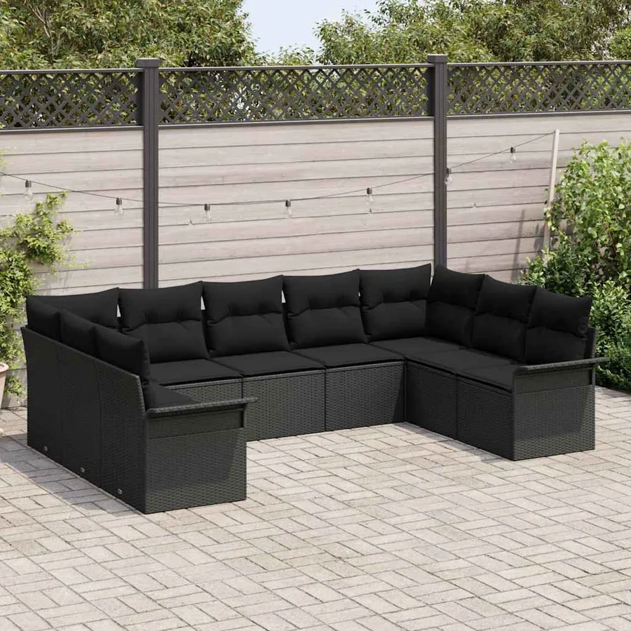 Ensemble de canapé de jardin avec stockage 9 pcs Noir polyrotin - 3
