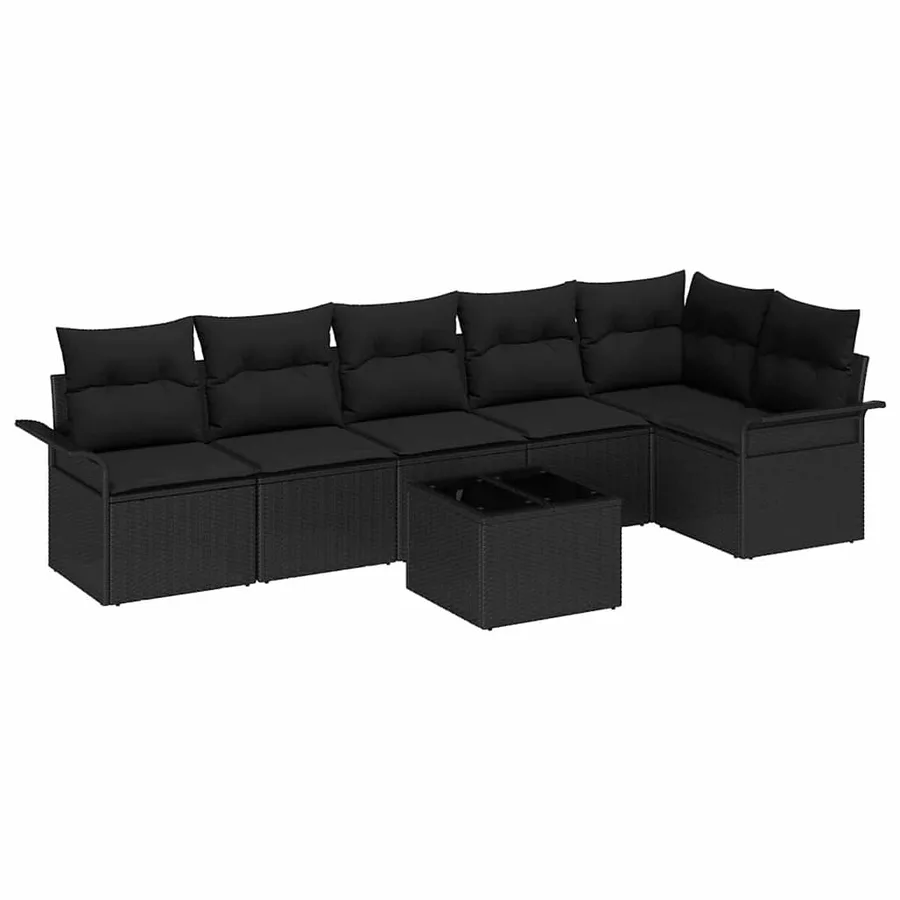 Ensemble de canapé de jardin avec coussin 7 pcs Noir Poly rotin - 2