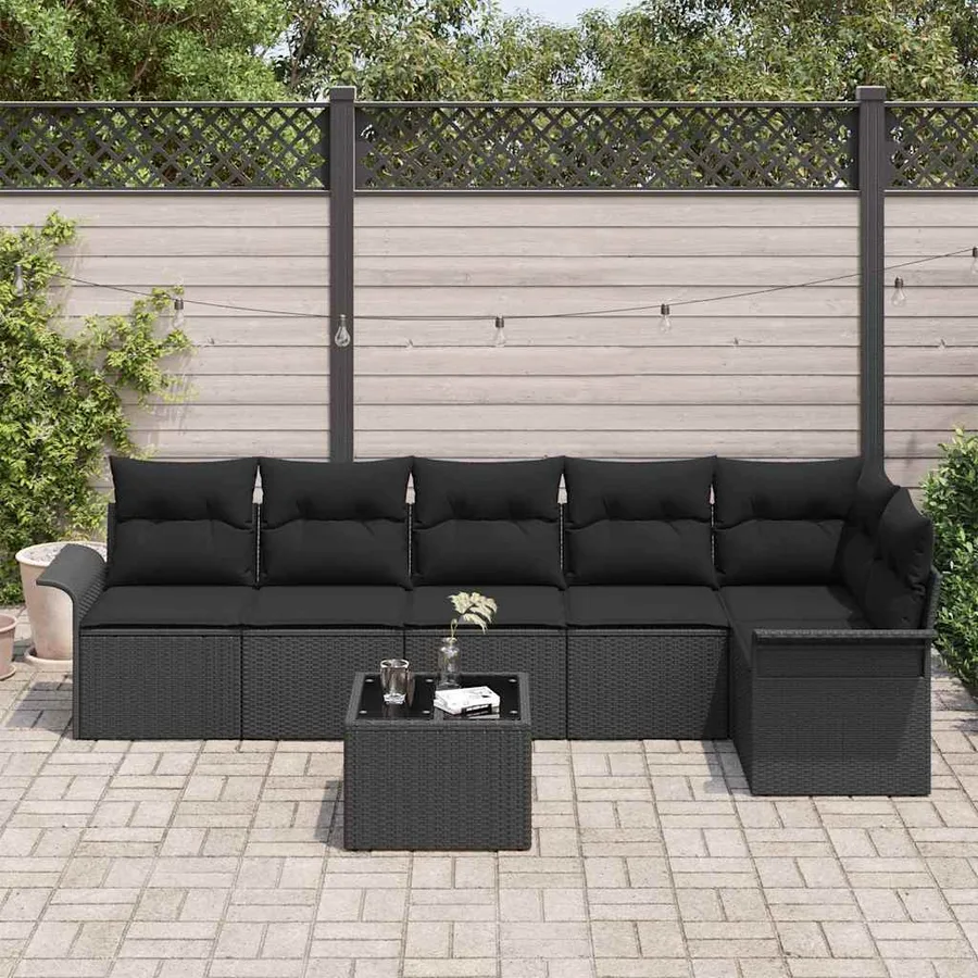 Ensemble de canapé de jardin avec coussin 7 pcs Noir Poly rotin - 3
