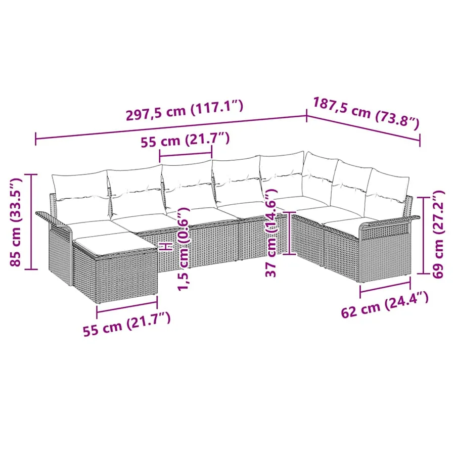 Ensemble de canapé de jardin avec coussin 8 pcs Noir Poly rotin - 17