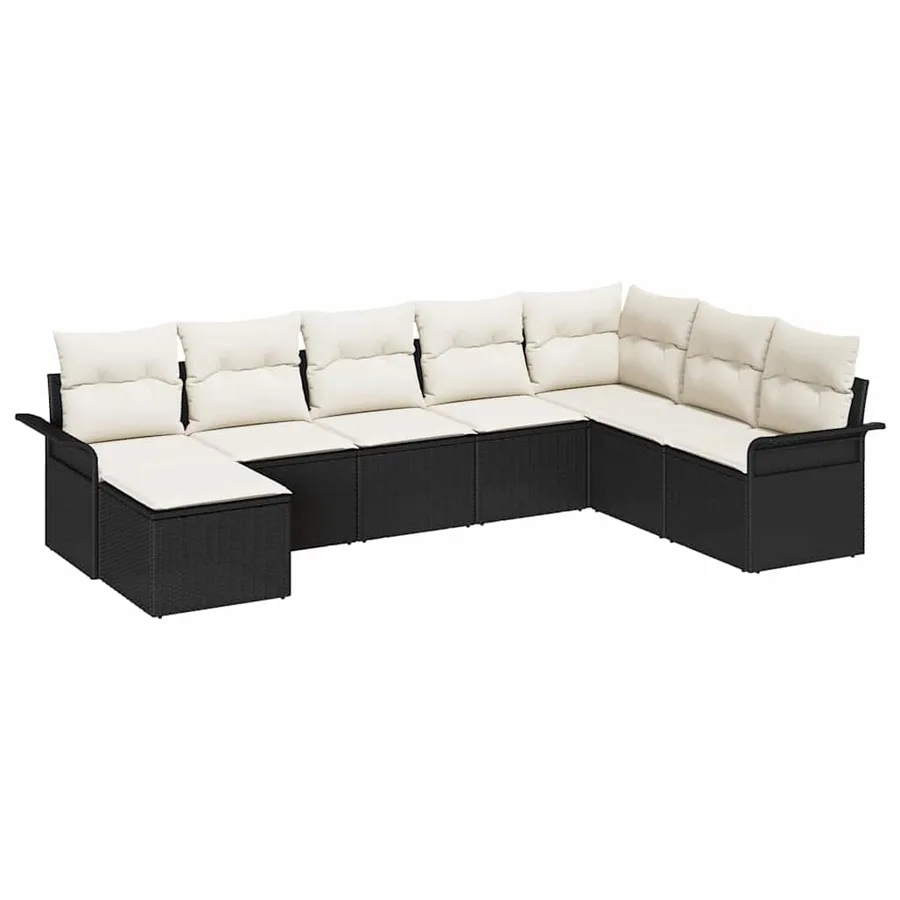 Ensemble de canapé de jardin avec coussin 8 pcs Noir Poly rotin - 2