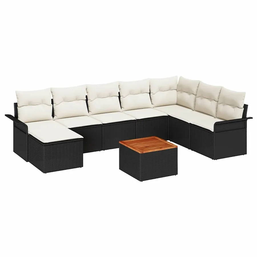 Ensemble de canapé de jardin 9 pcs Noir et Crème polyrotin - 2