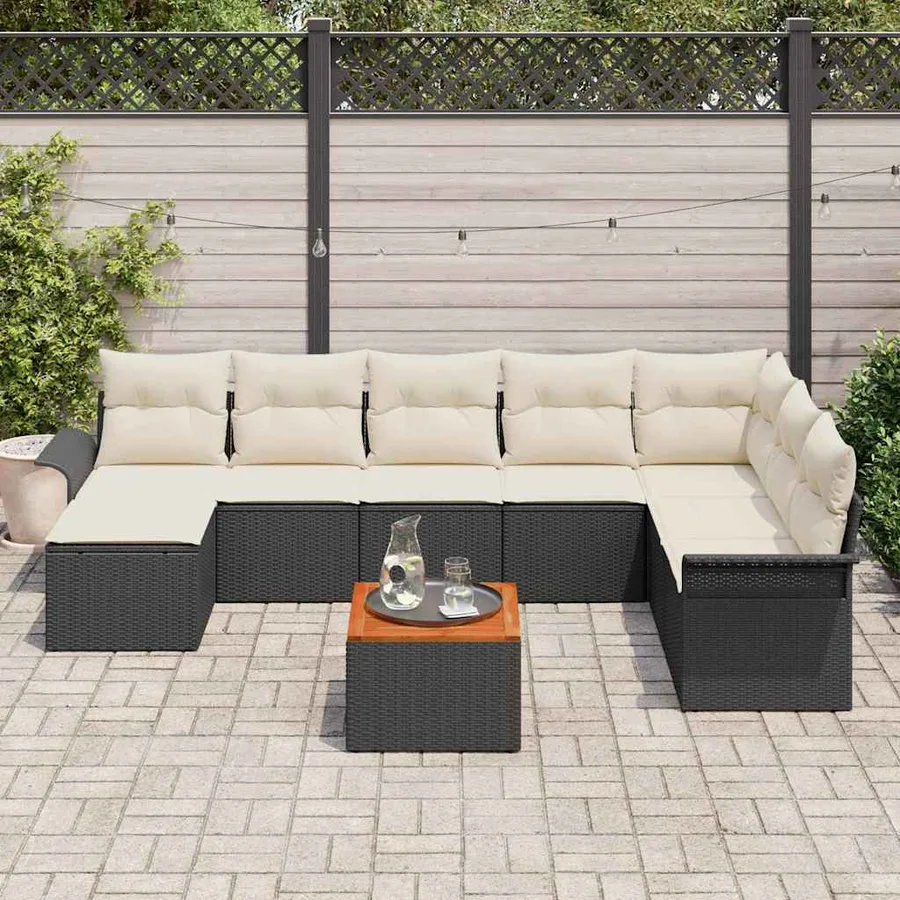 Ensemble de canapé de jardin 9 pcs Noir et Crème polyrotin - 3