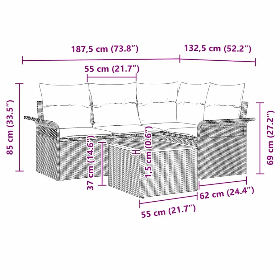 Ensemble de canapé de jardin 5 pcs Noir et Crème polyrotin - 13