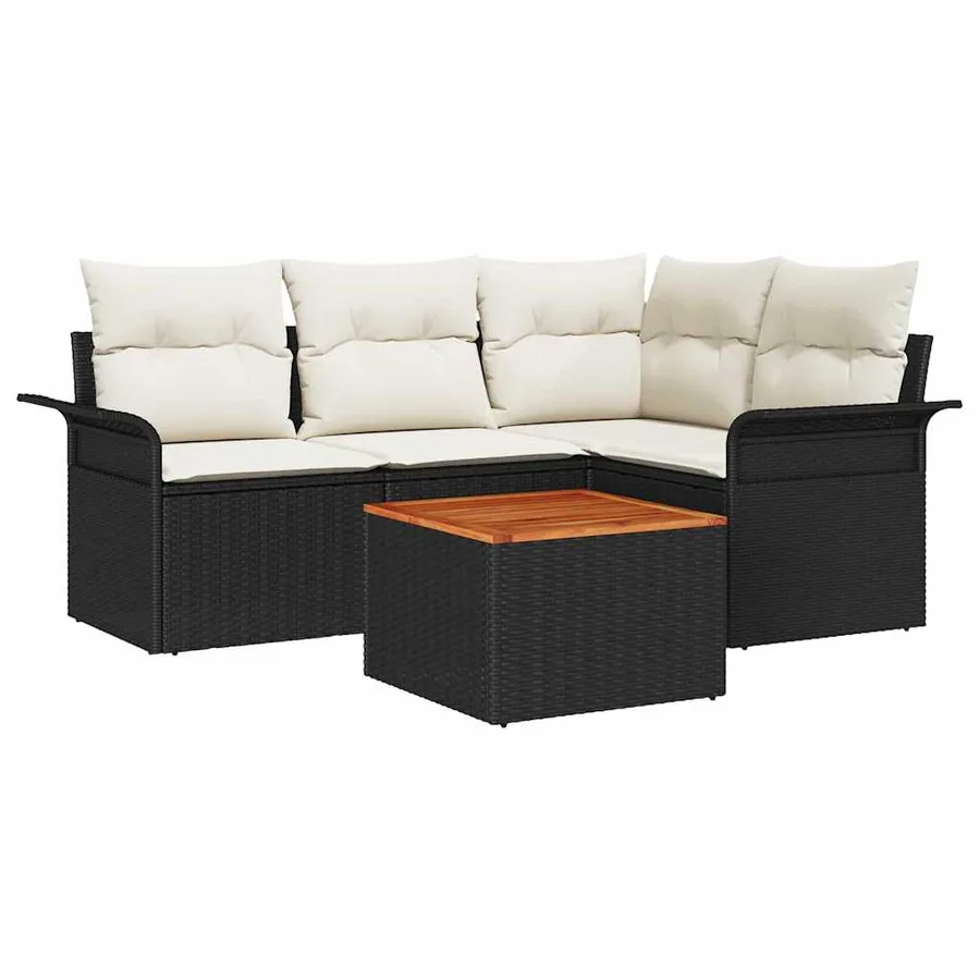 Ensemble de canapé de jardin 5 pcs Noir et Crème polyrotin - 2