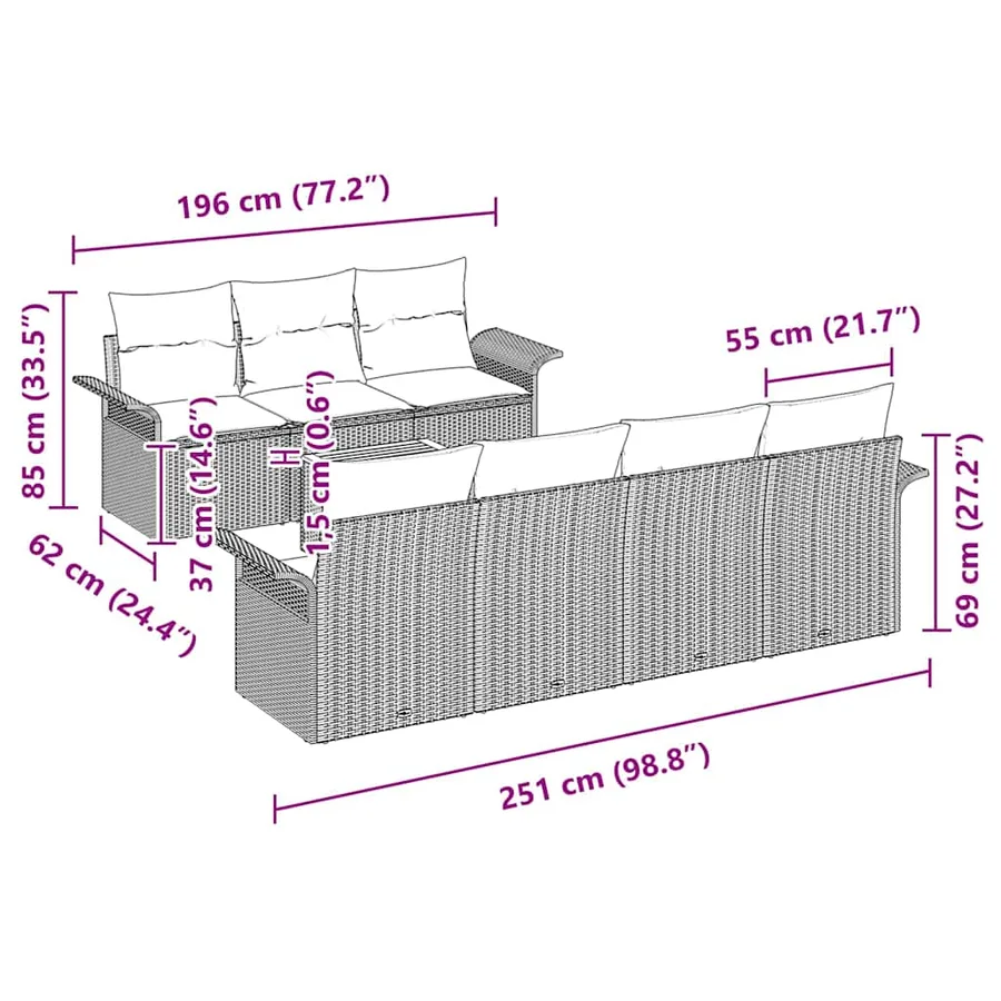 Ensemble de canapé de jardin 8 pcs Noir et Crème polyrotin - 8