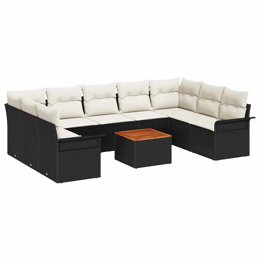 Ensemble de canapé de jardin 10 pcs Noir et Crème polyrotin - 2