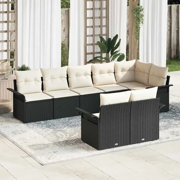 Ensemble de canapé de jardin avec stockage 8 pcs Noir polyrotin