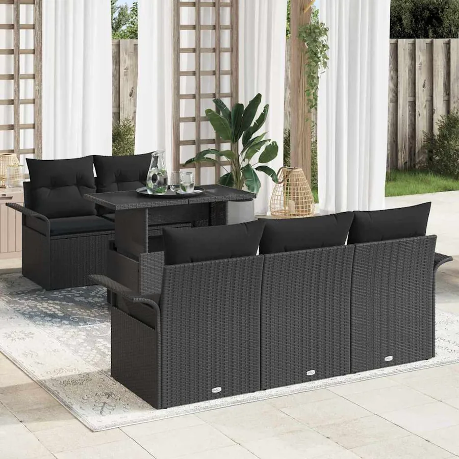 Ensemble de canapé de jardin 6 pcs Noir Poly Rattan