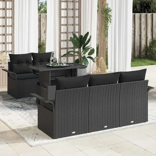 Ensemble de canapé de jardin 6 pcs Noir Poly Rattan