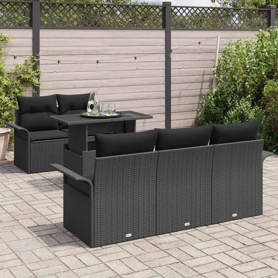 Ensemble de canapé de jardin 6 pcs Noir Poly Rattan - 3