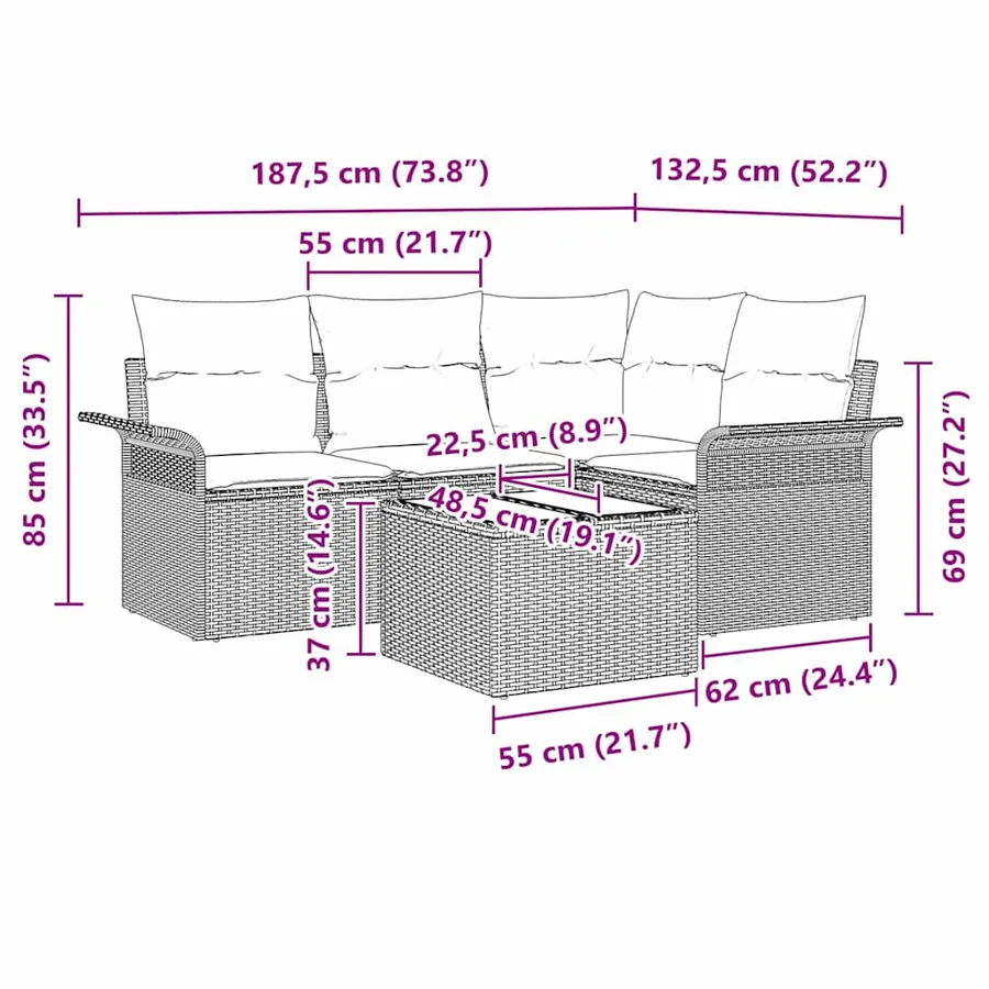 Ensemble de canapé de jardin avec stockage 5 pcs Noir polyrotin - 16