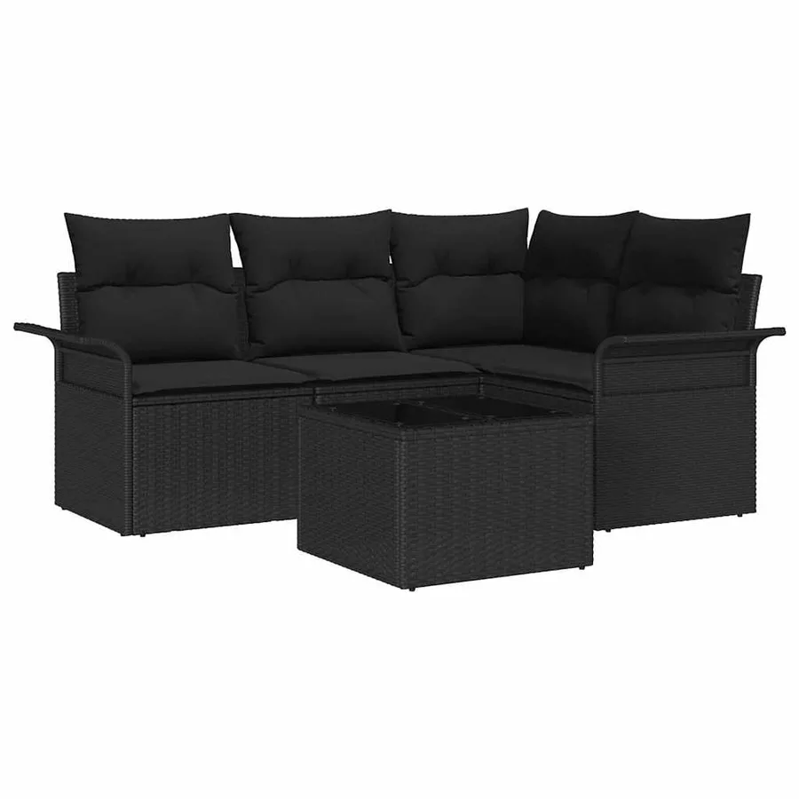 Ensemble de canapé de jardin avec stockage 5 pcs Noir polyrotin - 2