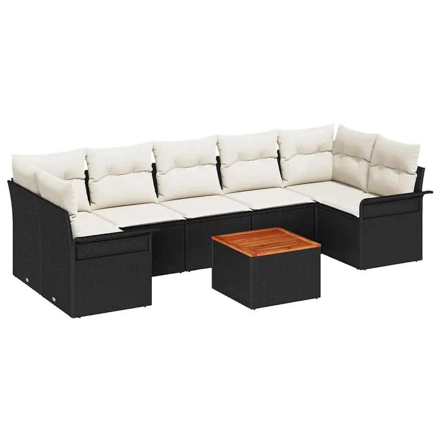 Ensemble de canapé de jardin 8 pcs Noir et Crème polyrotin - 2
