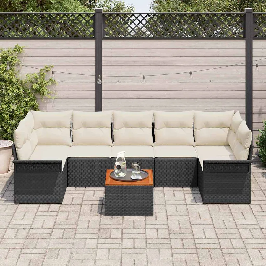 Ensemble de canapé de jardin 8 pcs Noir et Crème polyrotin - 3