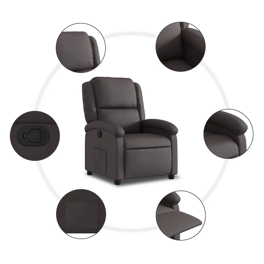 Fauteuil inclinable marron foncé cuir véritable - 6