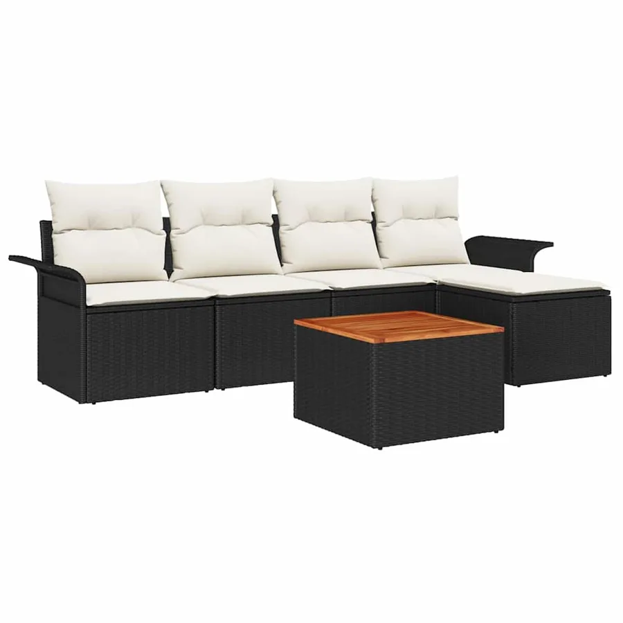Ensemble de canapé de jardin 6 pcs Noir et Crème polyrotin - 2