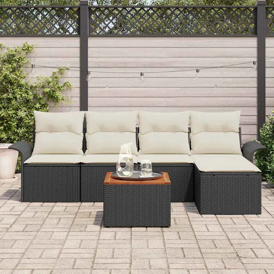 Ensemble de canapé de jardin 6 pcs Noir et Crème polyrotin - 3