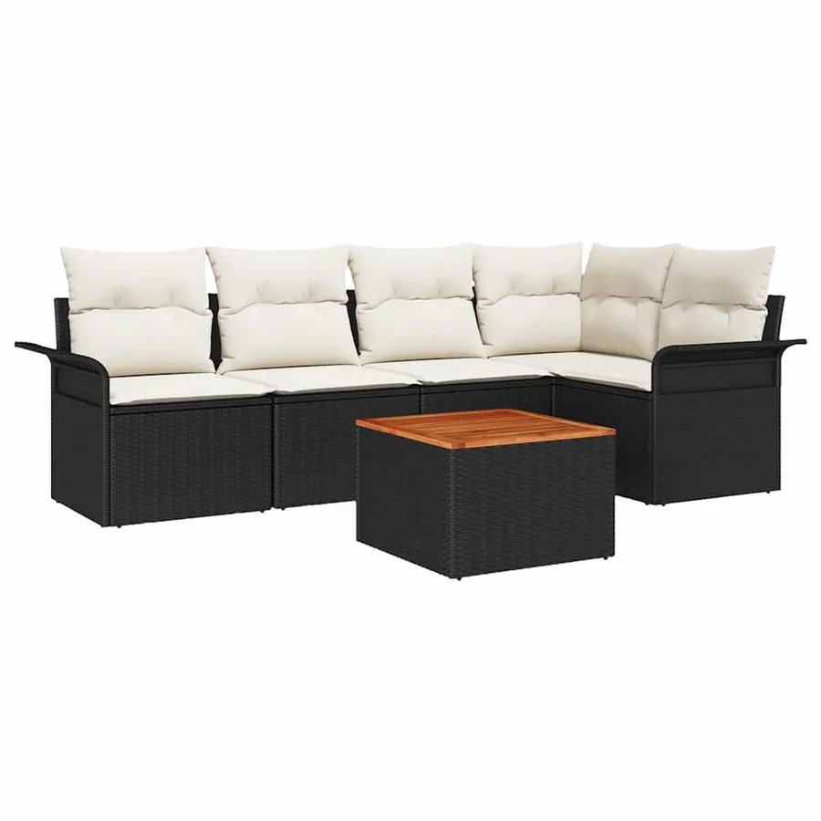 Ensemble de canapé de jardin 6 pcs Noir et Crème polyrotin - 2