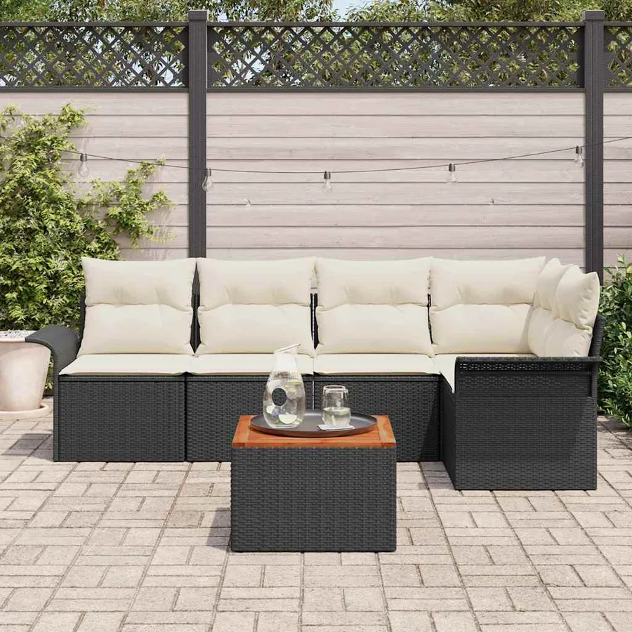 Ensemble de canapé de jardin 6 pcs Noir et Crème polyrotin - 3