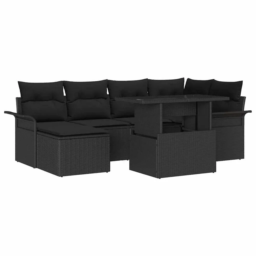 Ensemble de canapé de jardin avec coussin 7 pcs Noir Poly rotin