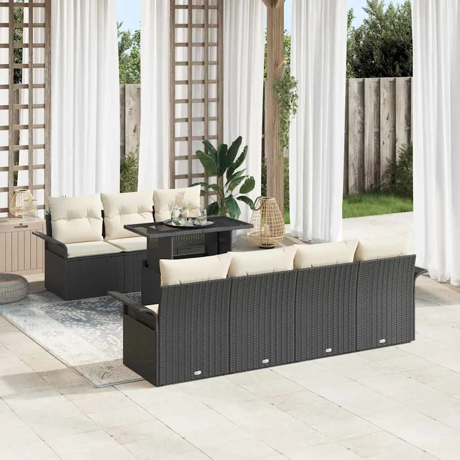 Ensemble de canapé de jardin 8 pcs Noir Poly Rattan