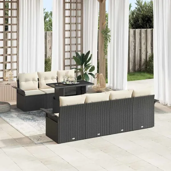 Ensemble de canapé de jardin 8 pcs Noir Poly Rattan