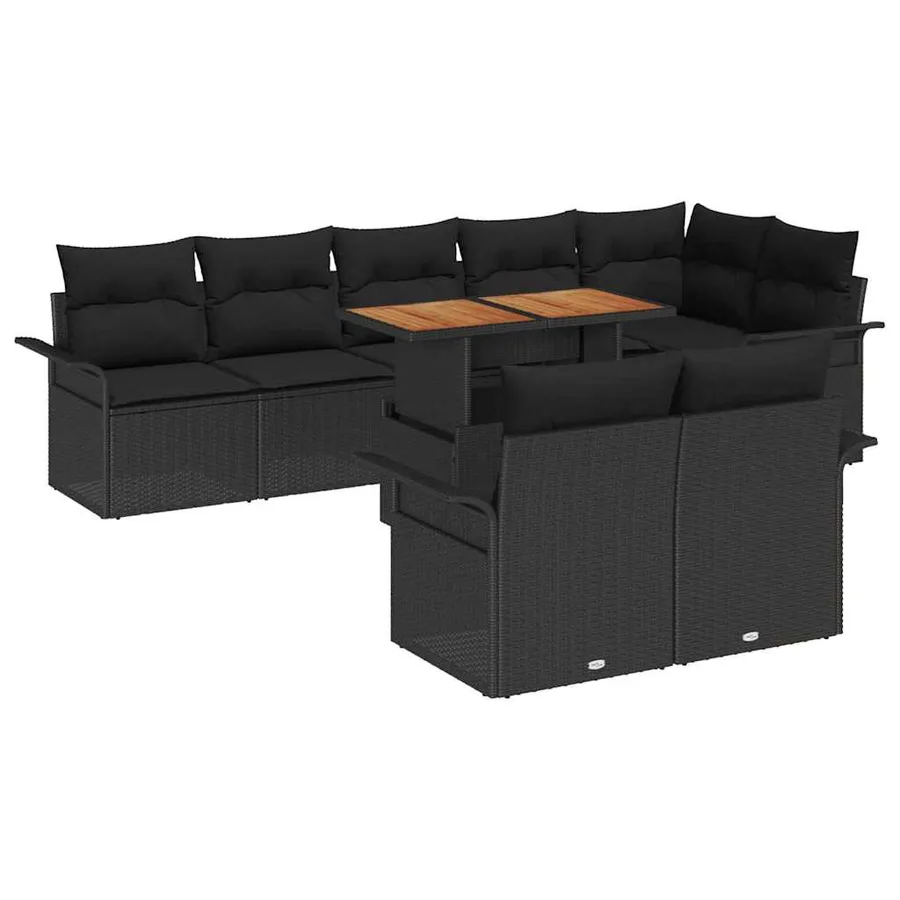 Ensemble de canapé de jardin 9 pcs Noir Poly rotin - 2