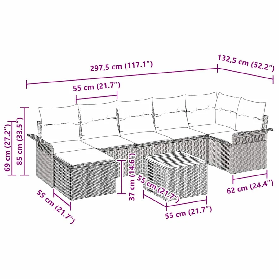 Ensemble de canapé de jardin avec coussin 8 pcs Noir polyrotin - 11