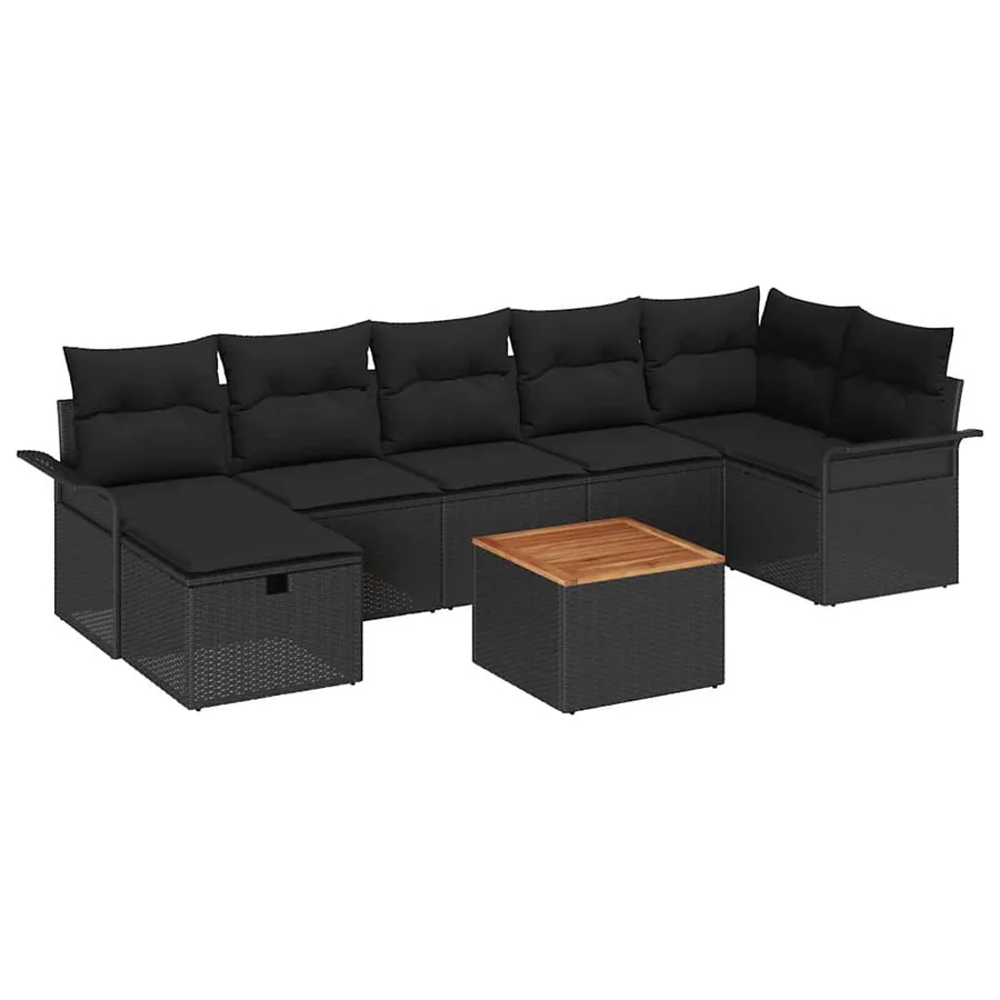 Ensemble de canapé de jardin avec coussin 8 pcs Noir polyrotin - 2