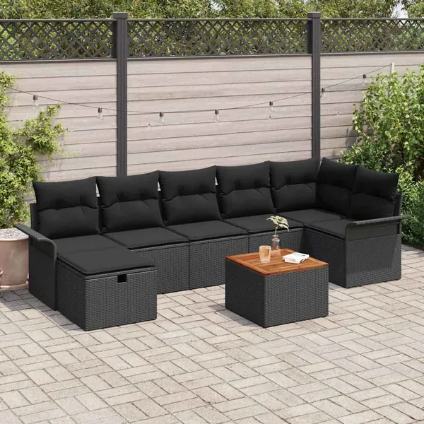 Ensemble de canapé de jardin avec coussin 8 pcs Noir Poly rotin