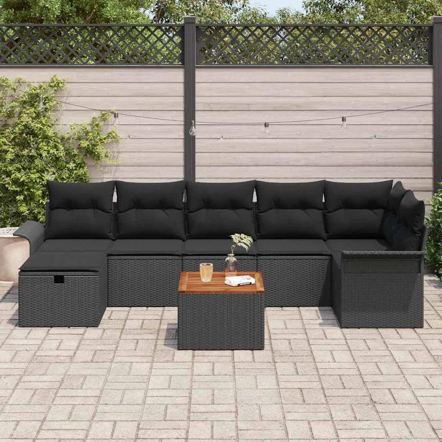 Ensemble de canapé de jardin avec coussin 8 pcs Noir Poly rotin - 3