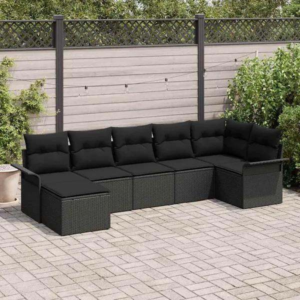 Ensemble de canapé de jardin avec coussin 7 pcs Noir Poly rotin