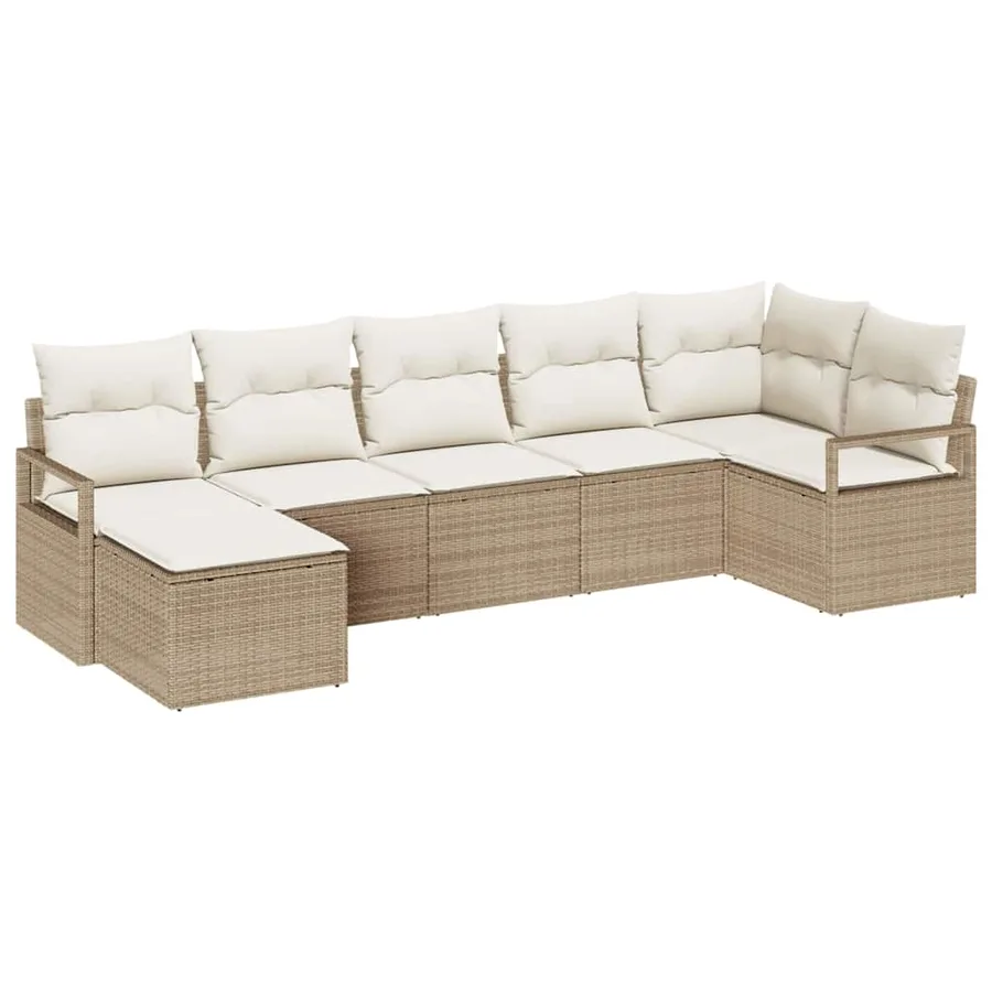 Ensemble de Canapés avec coussin 7 pcs Beige et crème polyrotin - 2