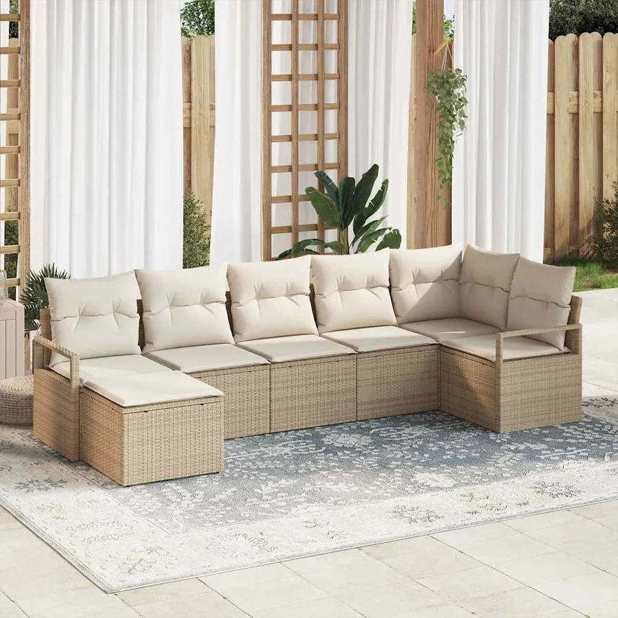 Ensemble de Canapés avec coussin 7 pcs Beige et crème polyrotin - 3